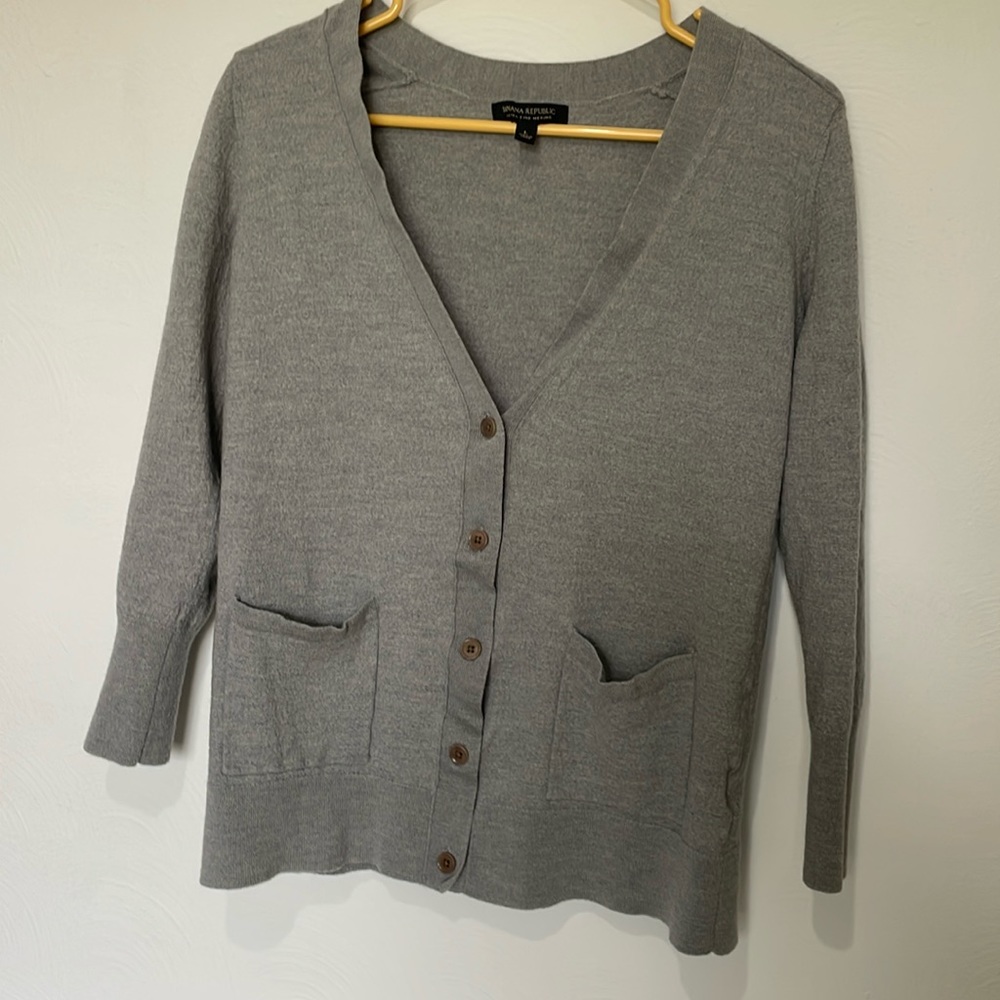 Banana Republic Extra Fine Merino Silver Cardigan Sweater